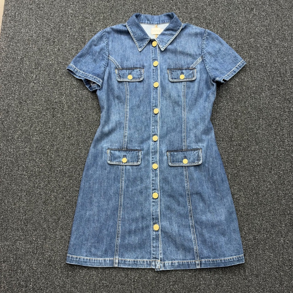 Alice + Olivia Jamie Collared Denim Mini Dress Women 14 Blue preppy chic utility